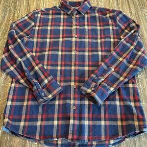 Grayers Heritage Flannels Long Sleeve Button Down Plaid Shirt Blue Red Mens XL